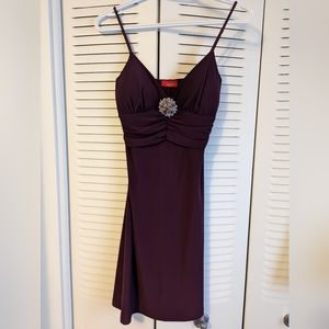 Aubergine stretch dress with crystals